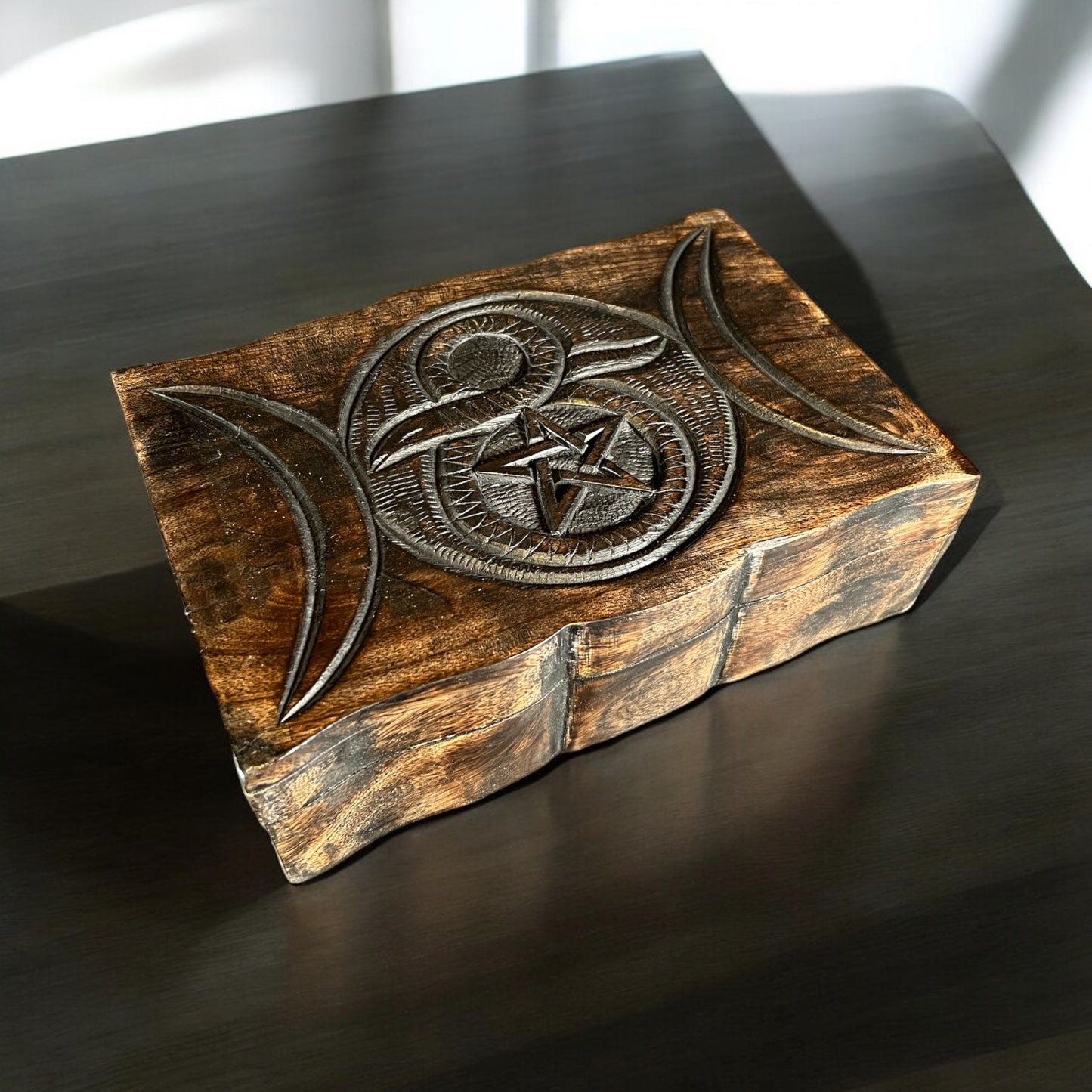 6"x9" Pentagram Serpant Carved Wooden Box