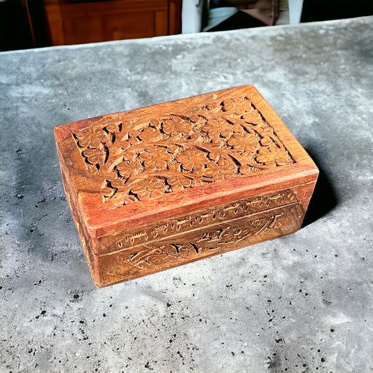 4"x6" Carved Wooden Box Flower