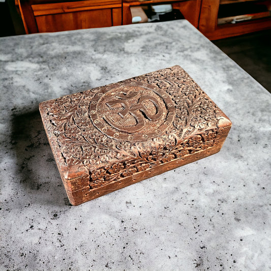 5"x8" Carved Wooden Box OM