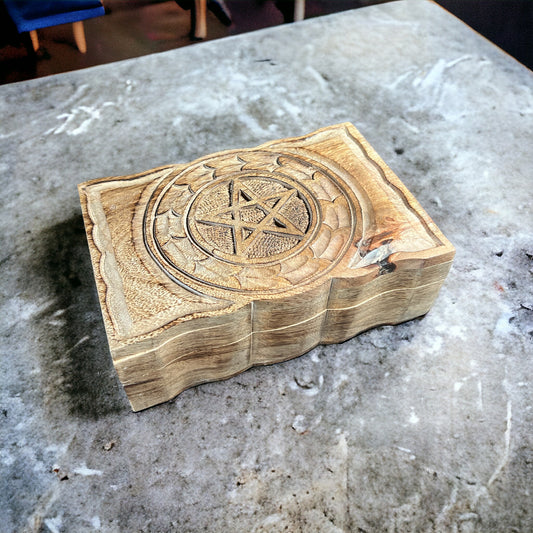 6"x9" Carved Wooden Box Pentacle